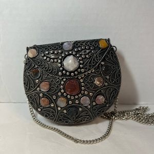 Vintage Sajai metal purse with natural stones